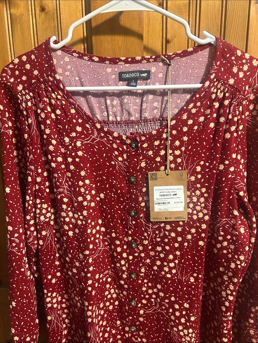 Toad&Co Berry Print Manzana Paneled Midi Long Sleeve Dress Women's Size L NWT - Picture 3 of 4